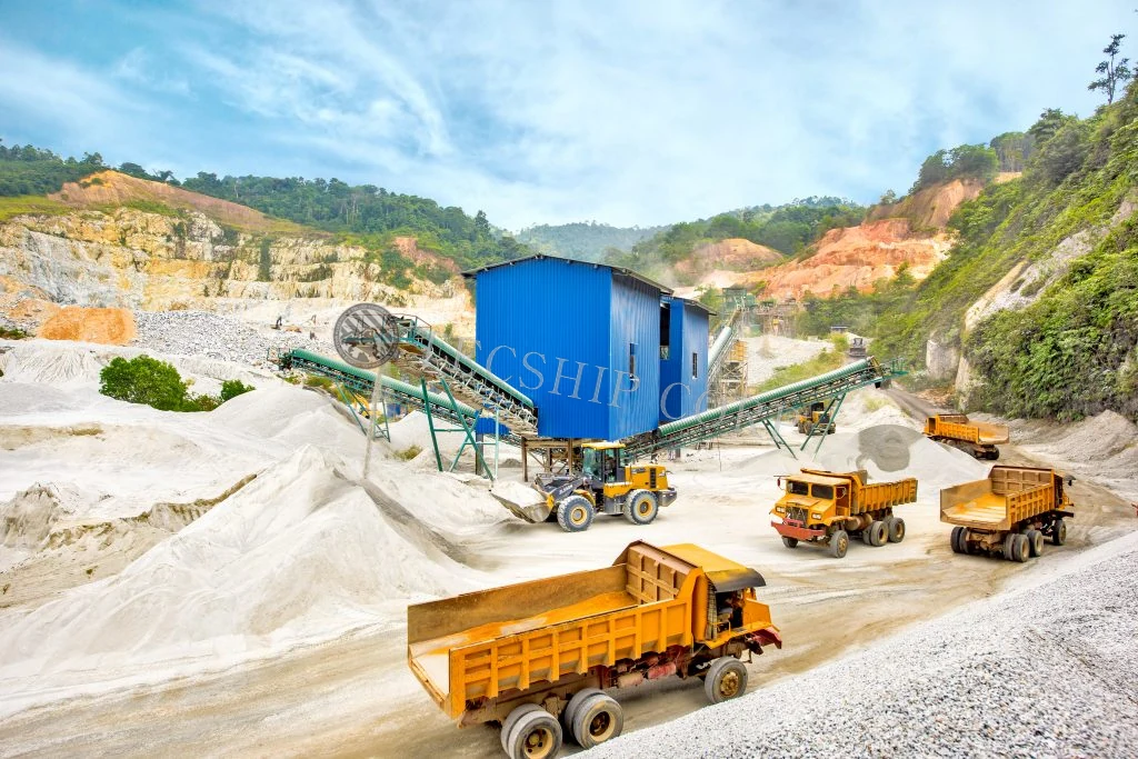 Stockpile lanes and graded material staging.